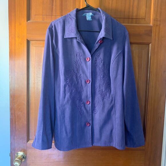 Koret Jacket Womens XL Purple Vintage Embroidered Stretch‎ Blazer Grannycore - Picture 1 of 6